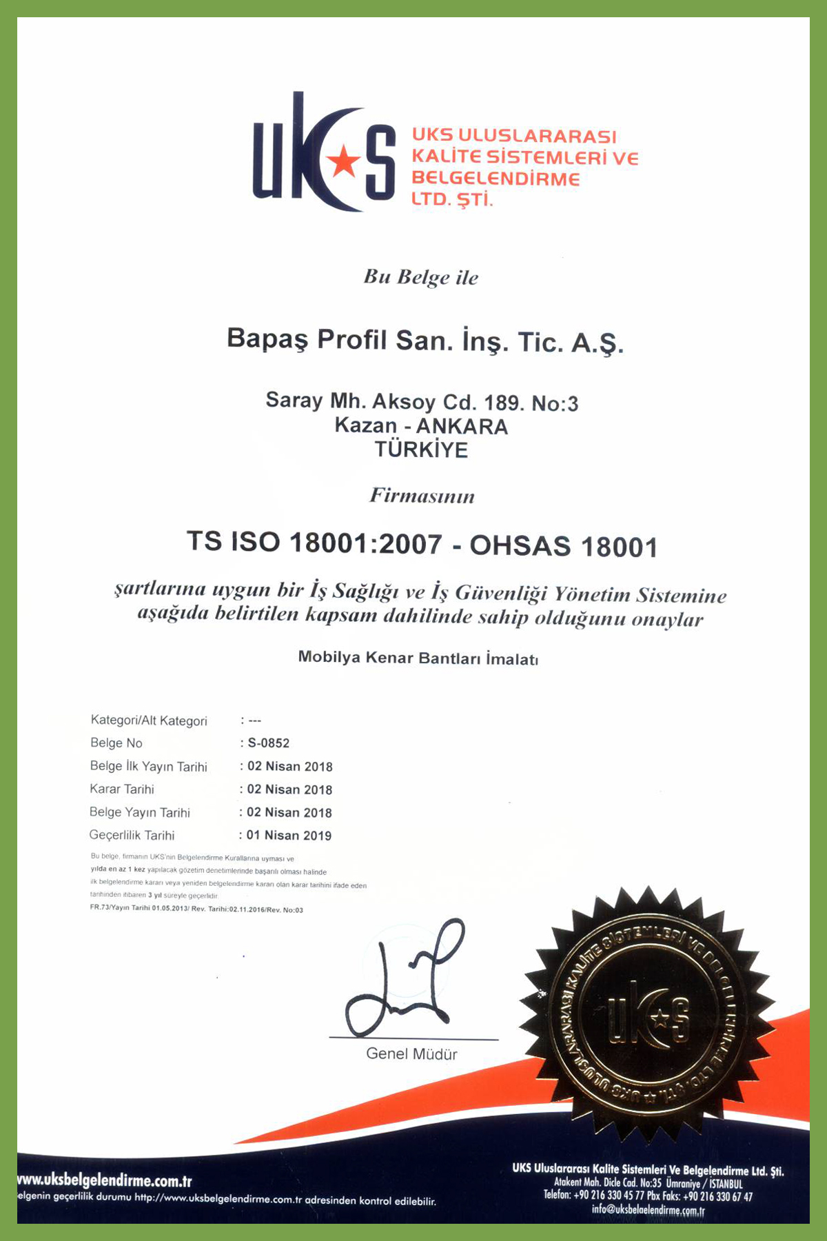 TS ISO 18001:2007